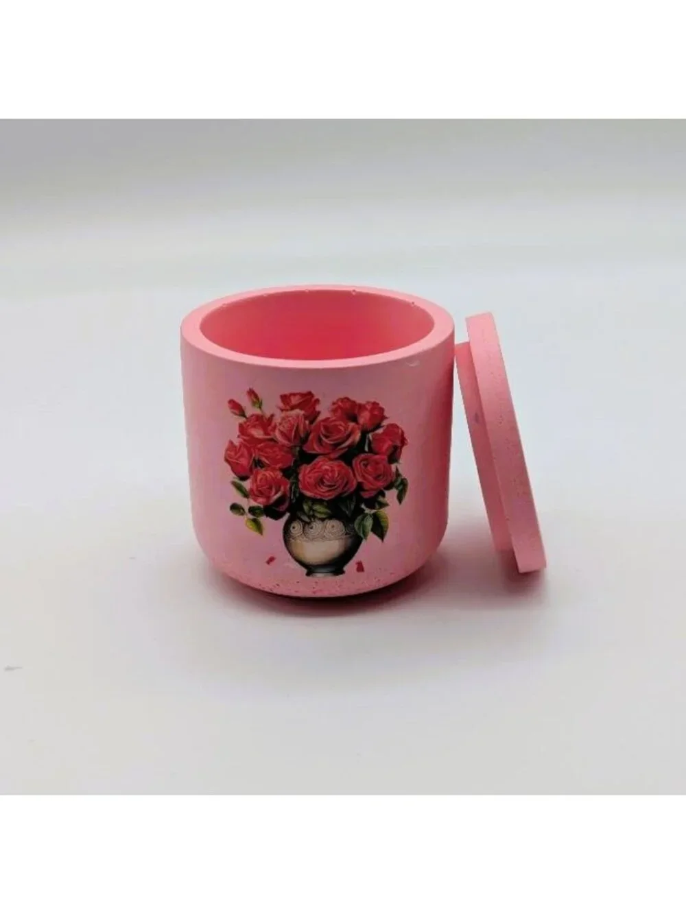 Handcrafted Eco Resin Pink Floral Lidded Trinket Jar with Roses
